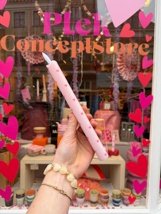 LED Pillar Kaars - Hartjes Pink