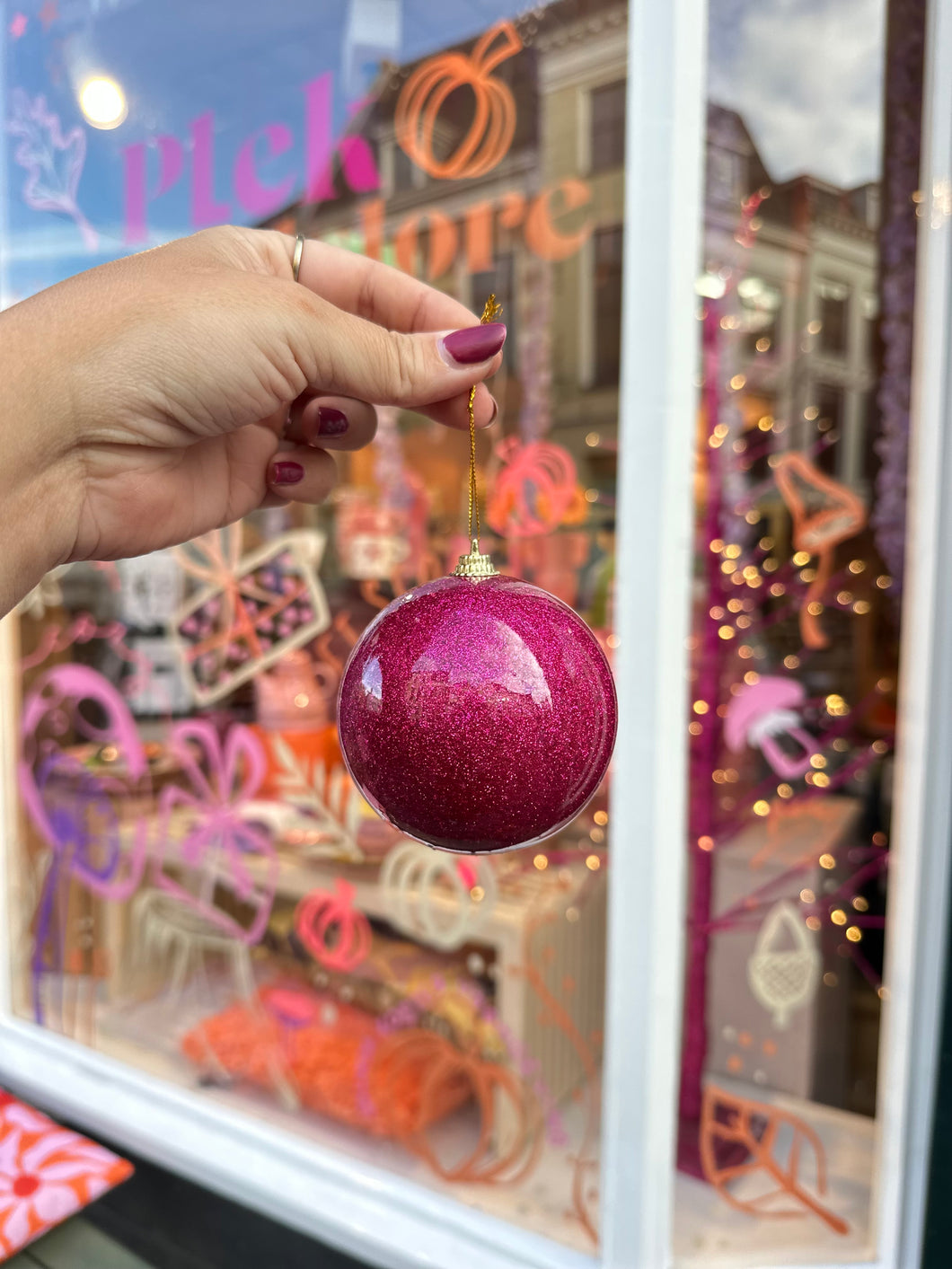 Kerstbal Kunststof Glitter - Roze