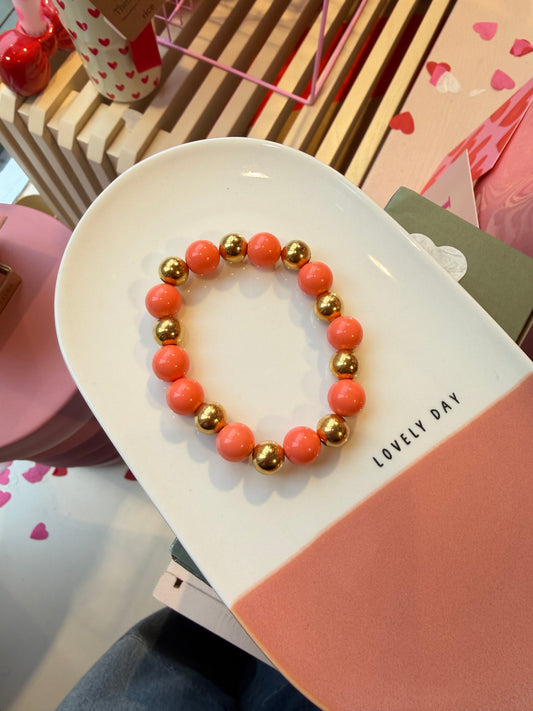 Armbandje kralen - Peach/goud