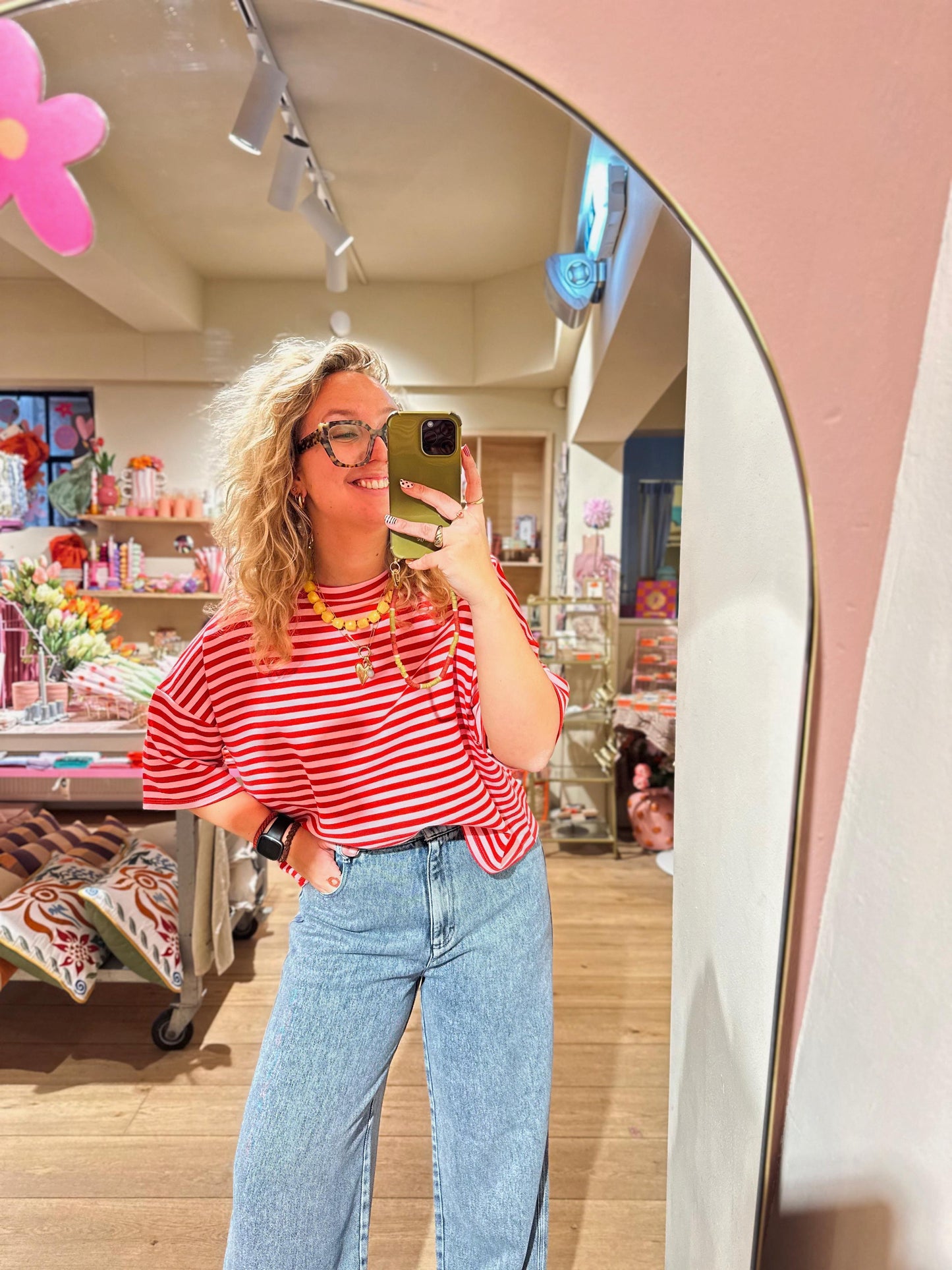T-shirt streep - Roze/rood