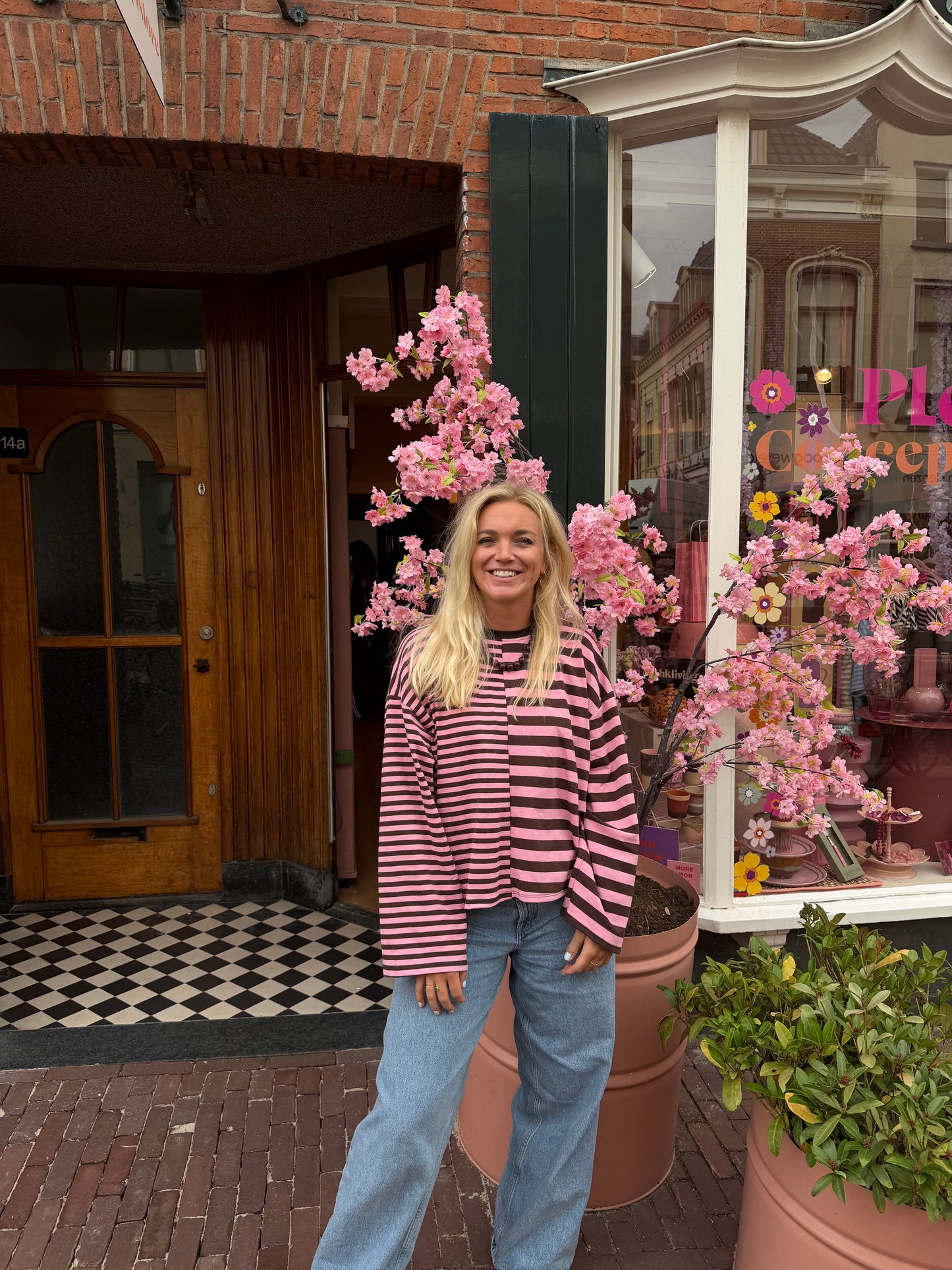Noa longsleeve streep - Roze/bruin