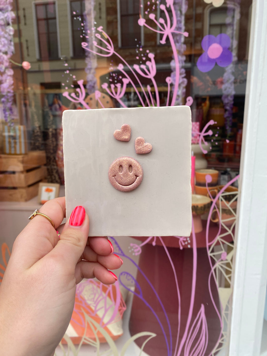Tegeltje - Smiley hartjes