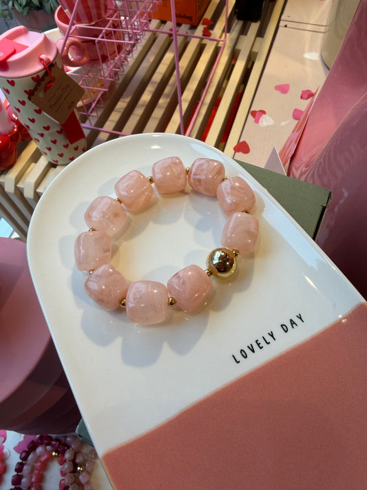 Kralen armband vierkant - lichtroze