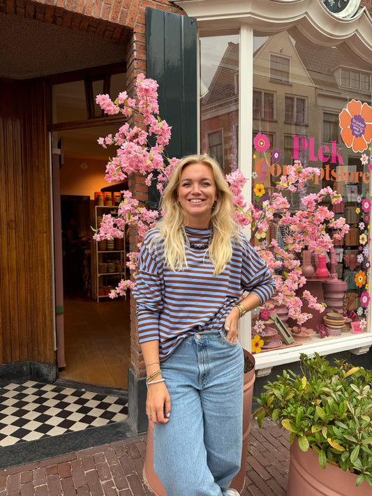 Liv longsleeve streep - Lichtblauw/bruin