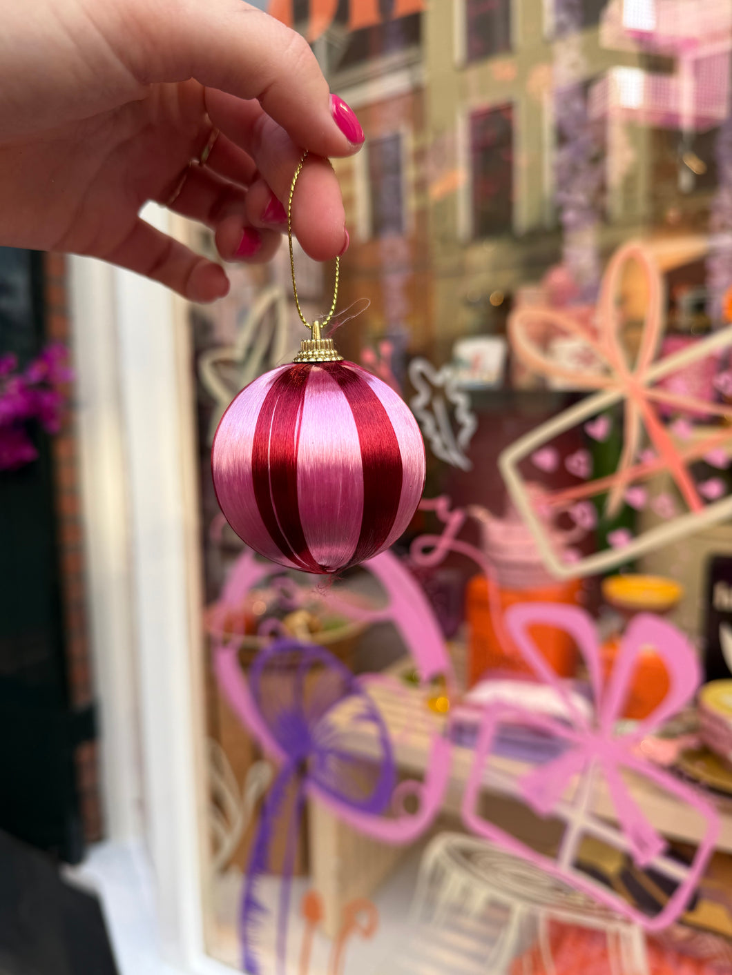 Kerstbal draad klein - Roze/rood