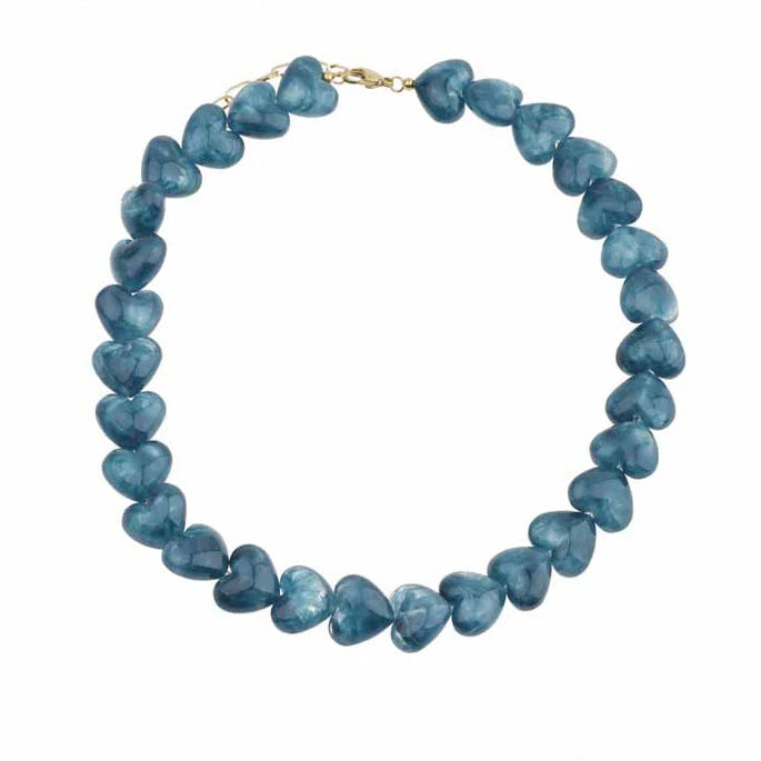 Kralenketting hartjes - Oceaan blauw