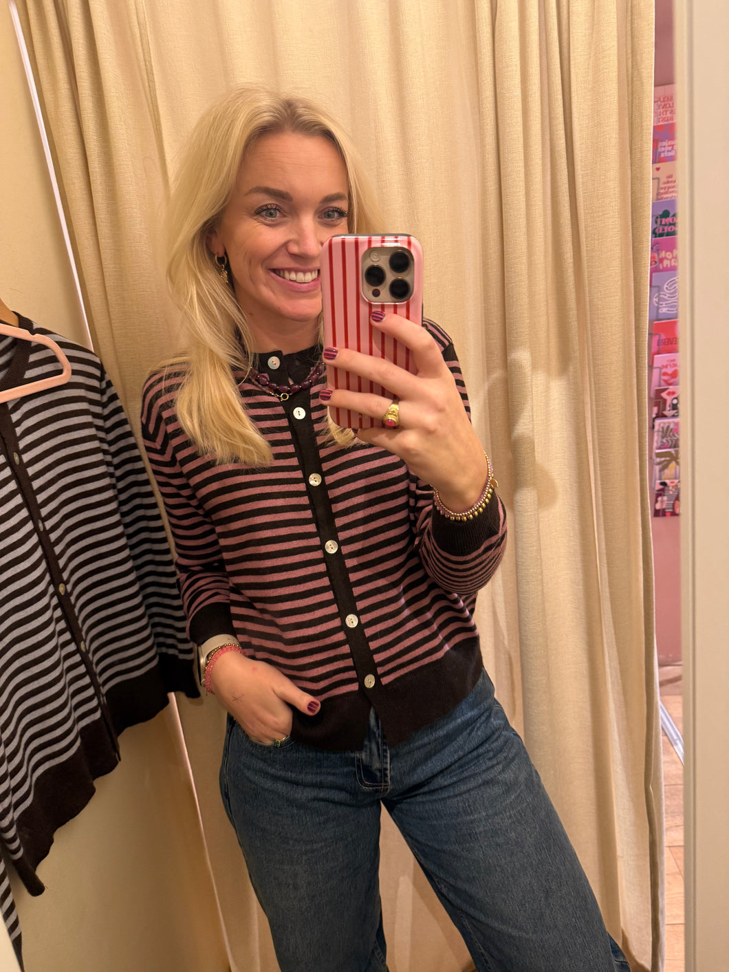 Vestje streep - Roze/donkerbruin