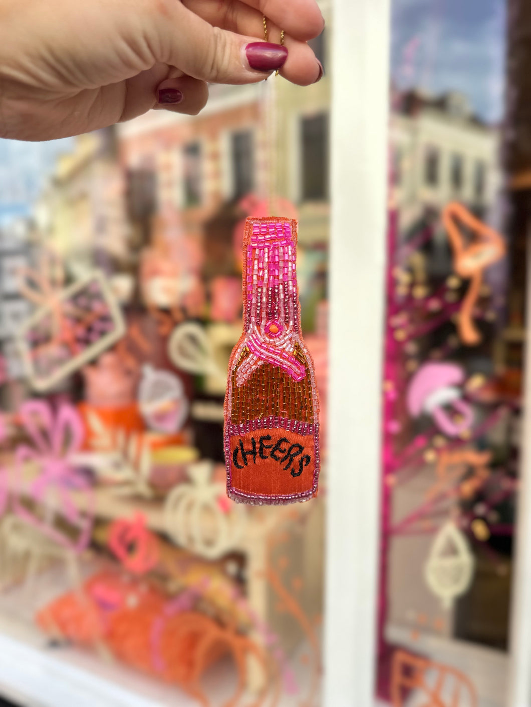 Kersthanger Champagne fles - Roze/Multicolour