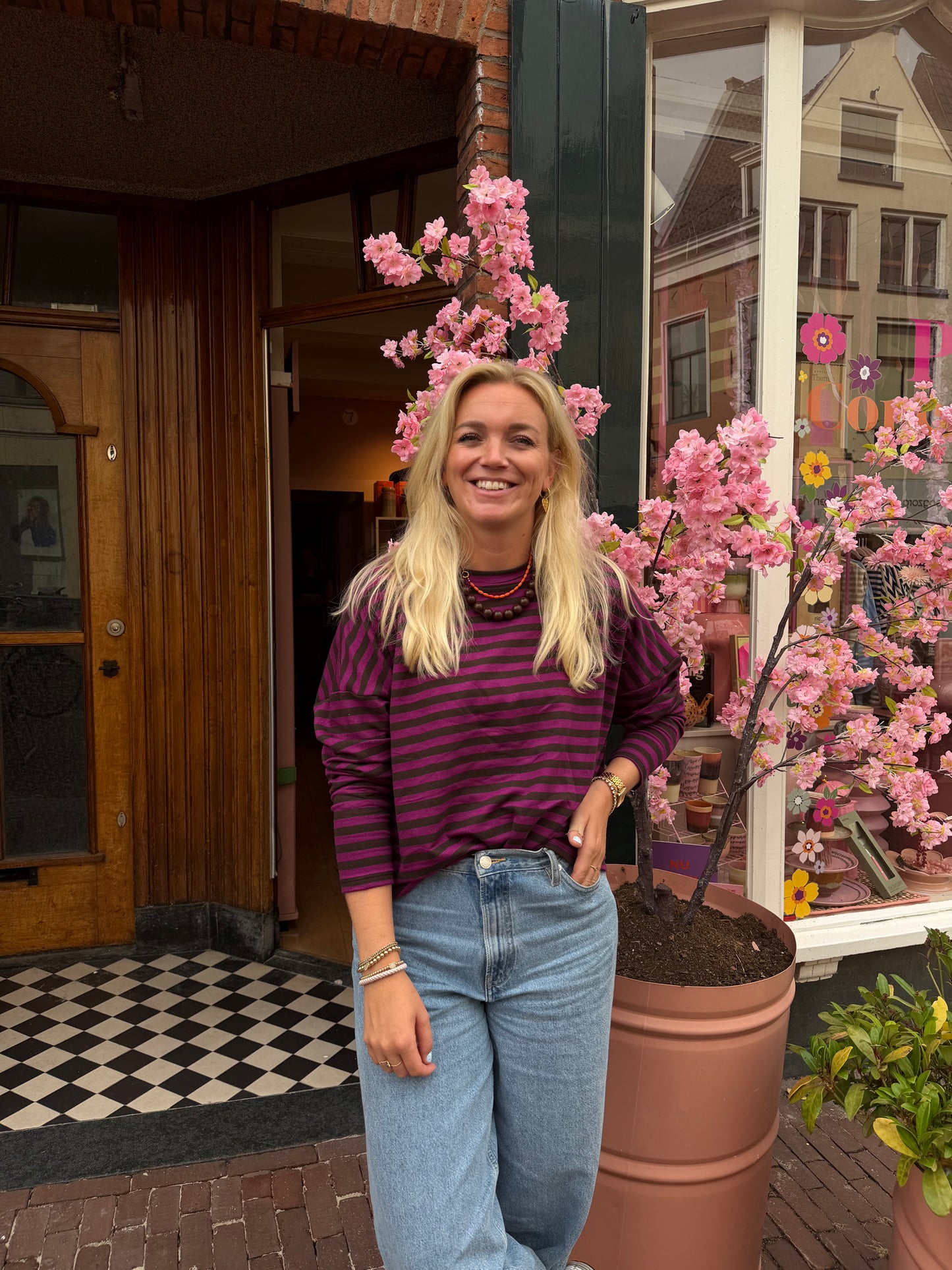 Liv longsleeve streep - Paars/bruin