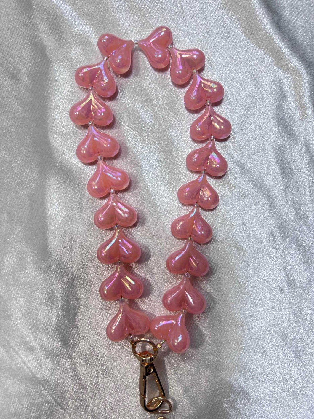 Telefoonkoord kort hartjes - Pearl pink