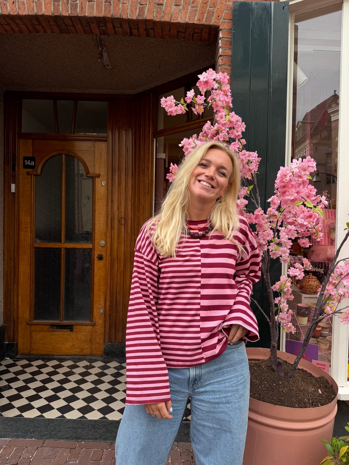 Noa longsleeve streep - Roze/bordeaux