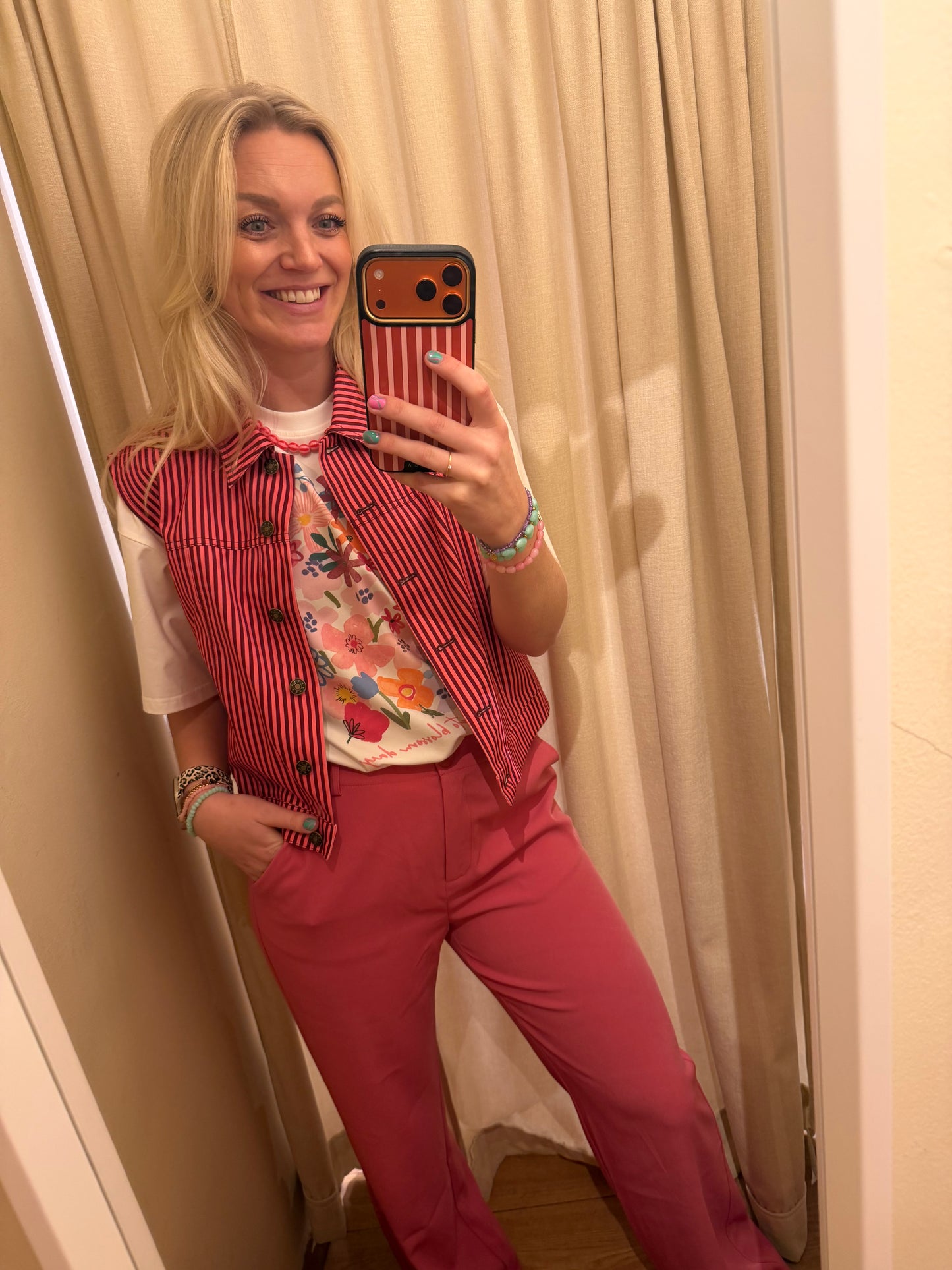 Ydence Gilet Marit - Coral pink/burgundy