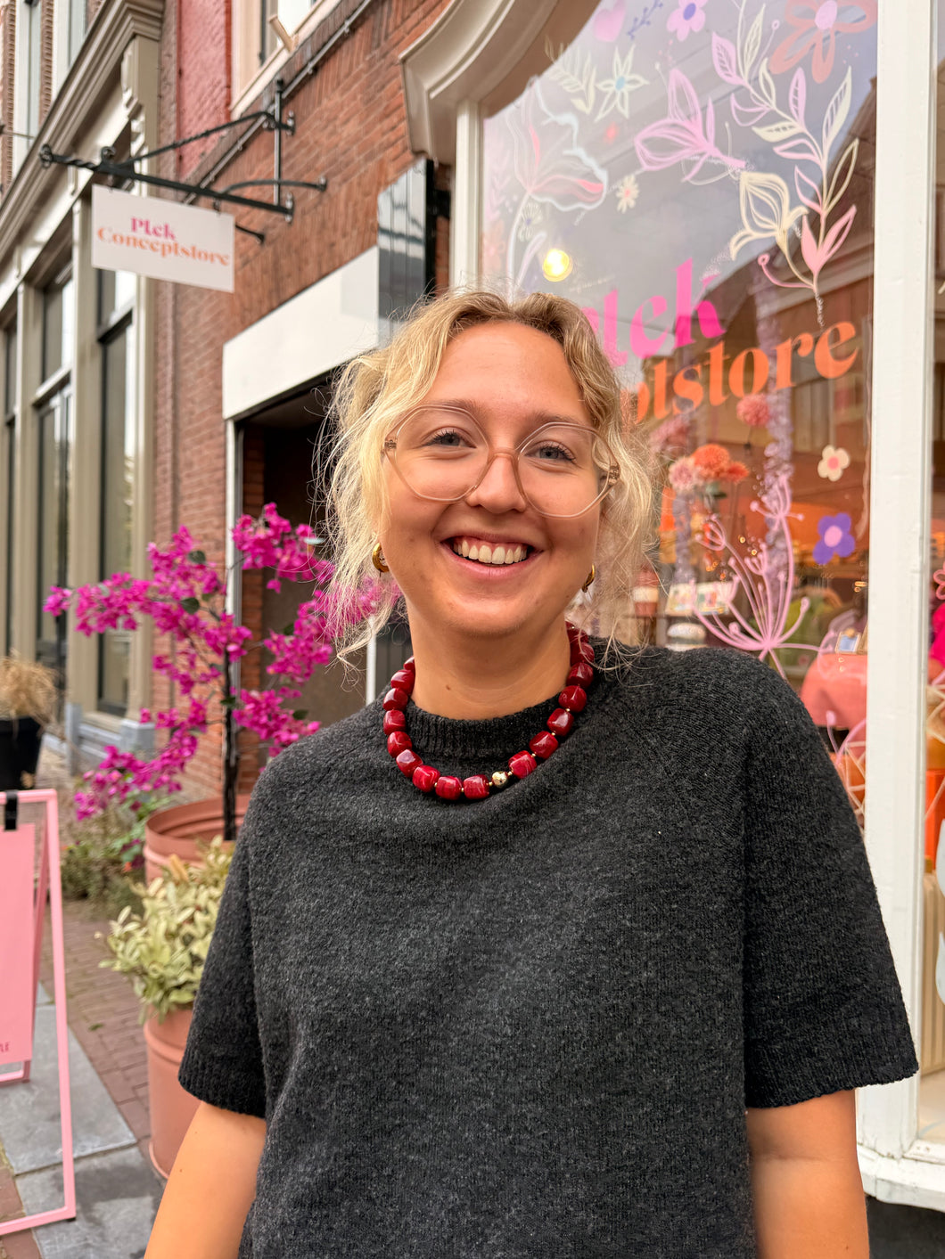 Kralen ketting vierkant - Rood
