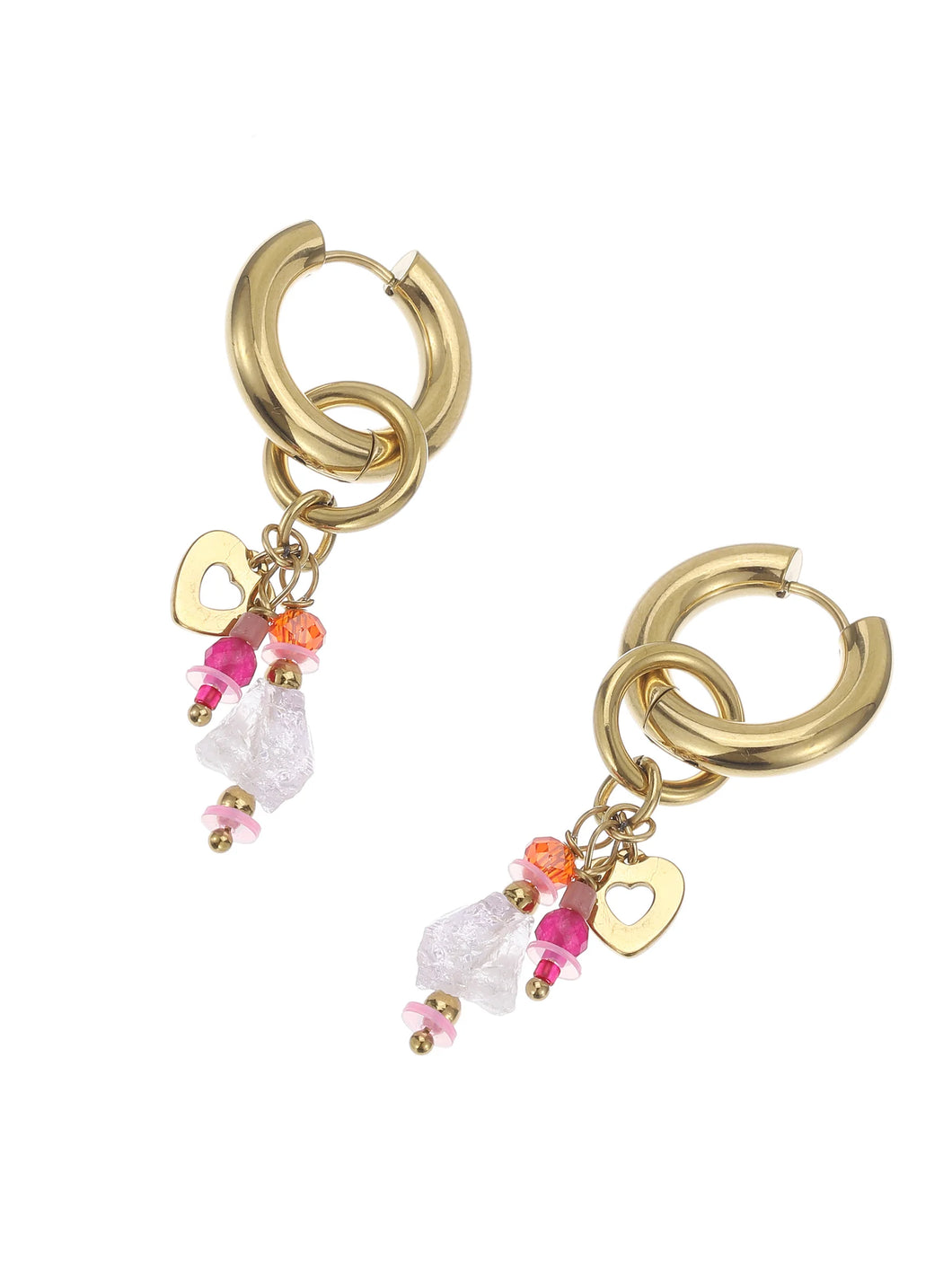 Oorbellen hartje - Roze/goud