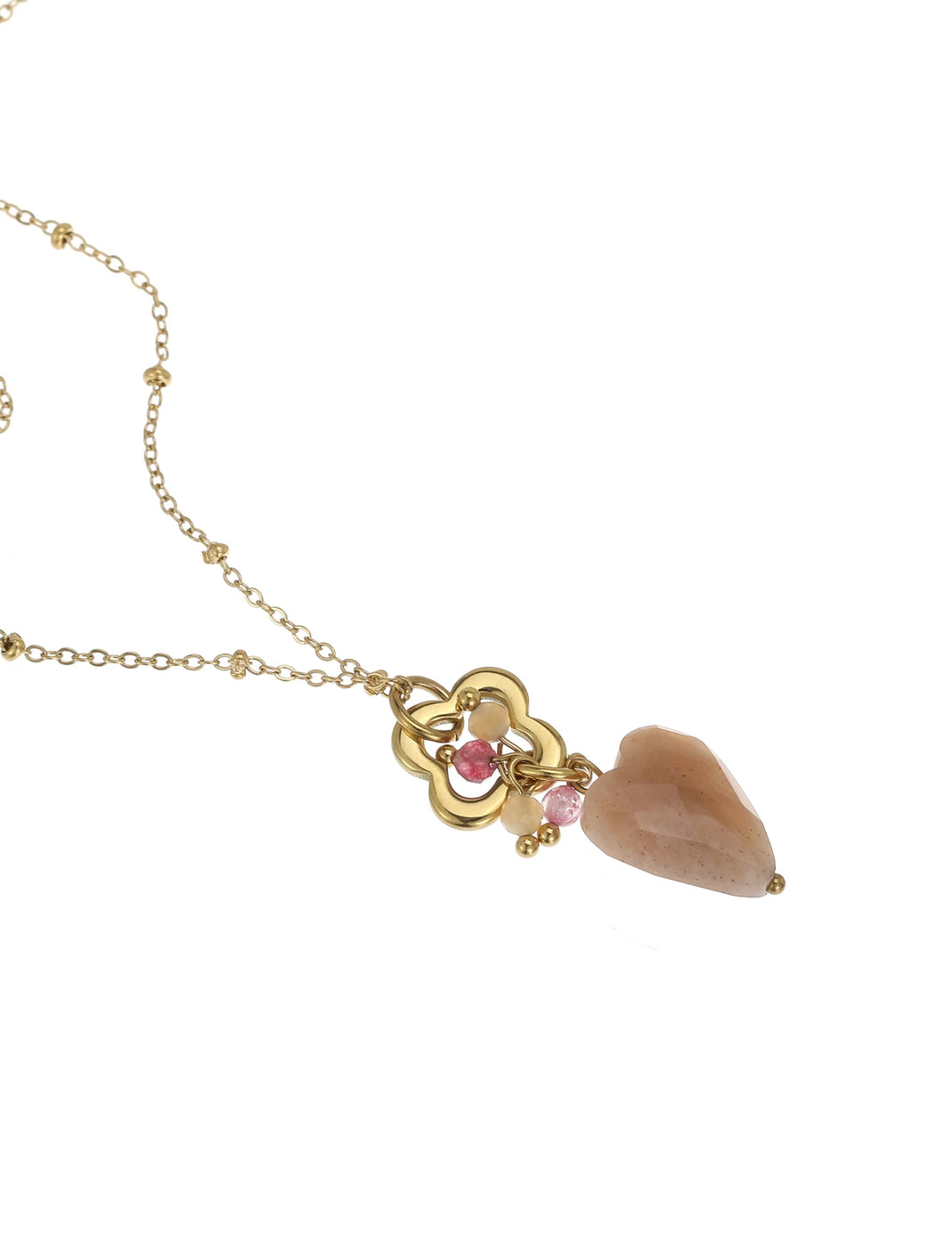 Ketting hartje maansteen - Beige/roze/goud
