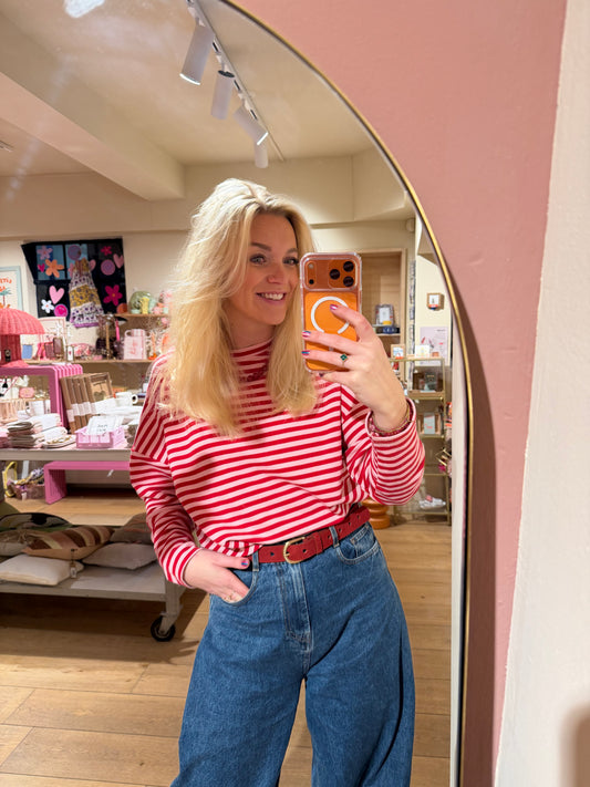 Longsleeve streep - Roze/rood