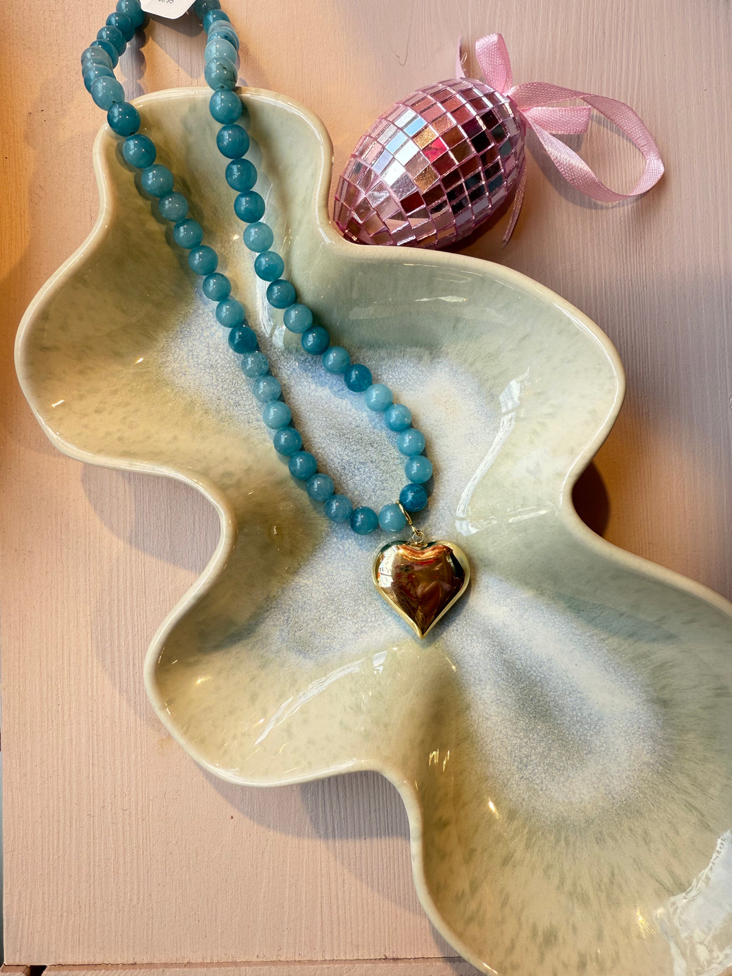 Fushi kralenketting met gouden hart - Blauw
