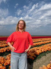 Afbeelding in Gallery-weergave laden, T-shirt gestreept - Felroze/paars/oranje
