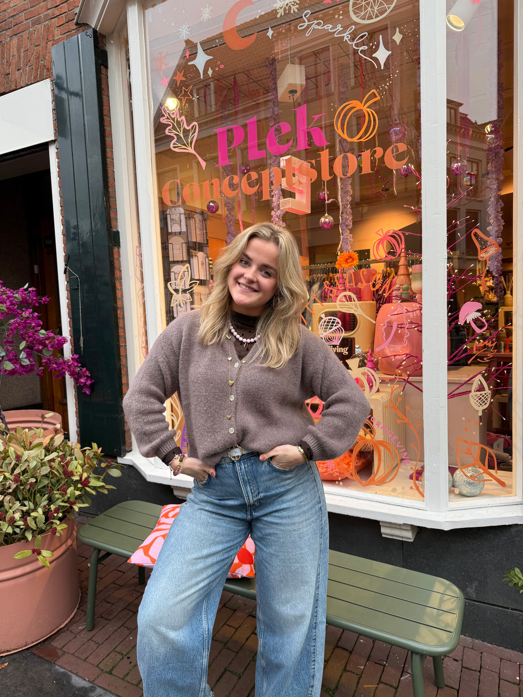 Vestje lange mouw - Taupe