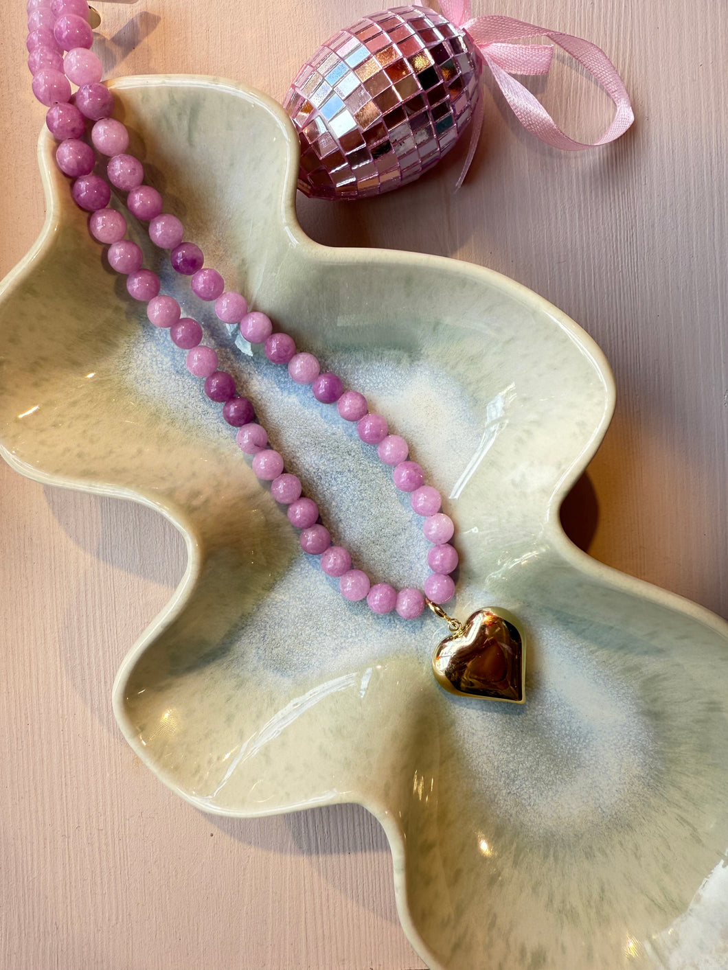 Fushi kralenketting met gouden hart - Lila