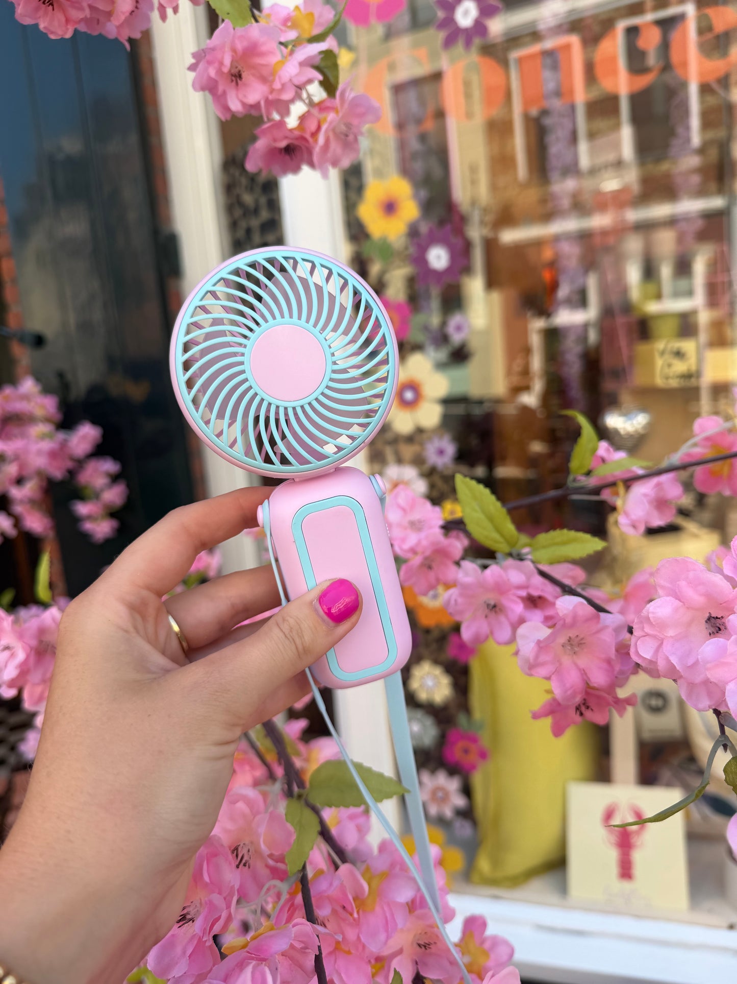 Elektrische mini waaier - Roze/blauw