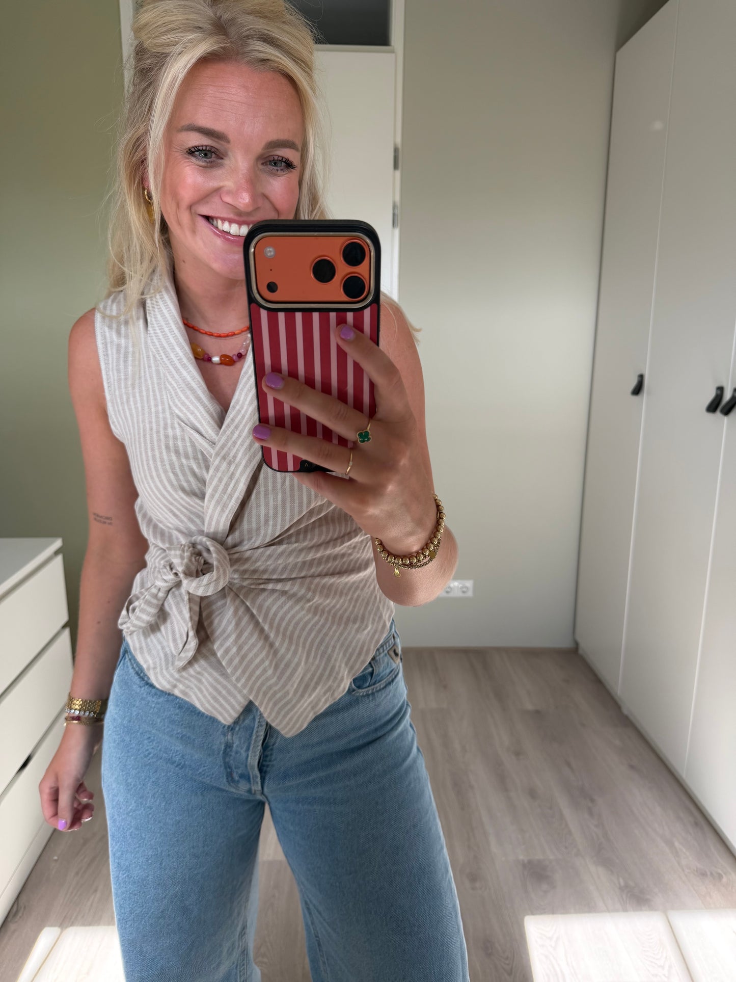 Wikkelblouse Ronny - Beige streep