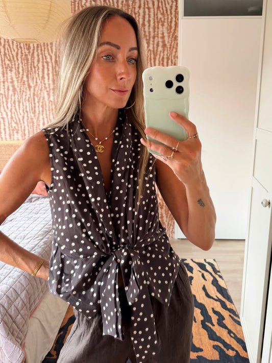 Wikkelblouse Ronny - Brown polkadot