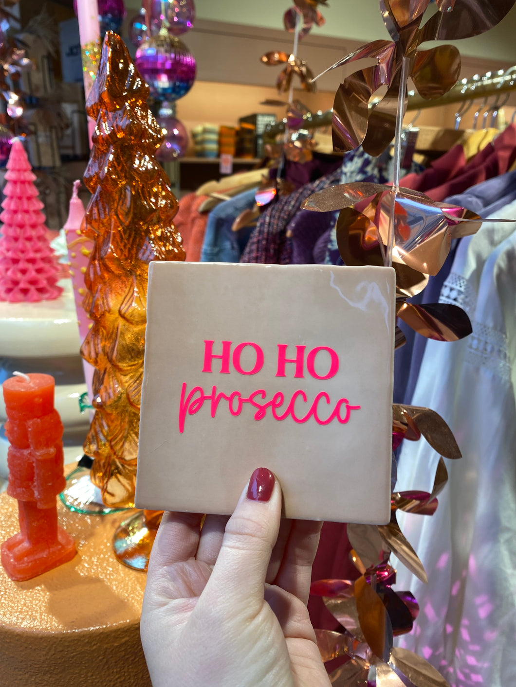 Tegeltje Ho ho prosecco - Nude/neon roze