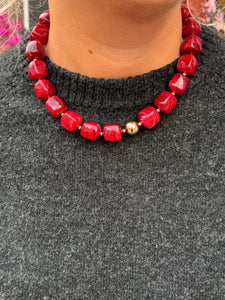 Kralen ketting vierkant - Rood