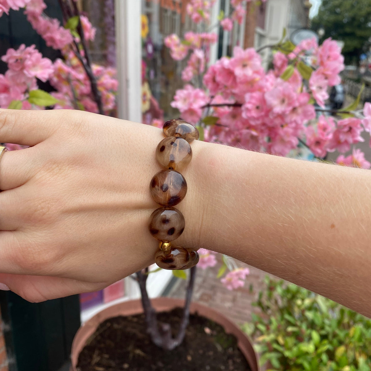 Kralenarmband Animal L - Luipaard - Platte kraal