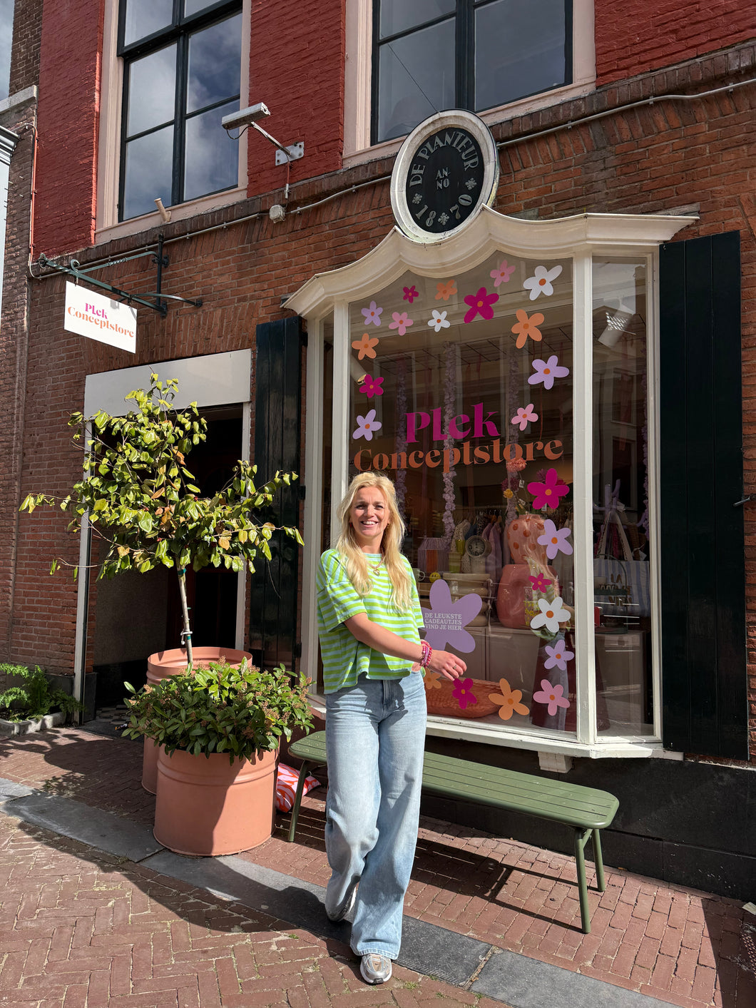 T-shirt streep - Groen/lichtblauw