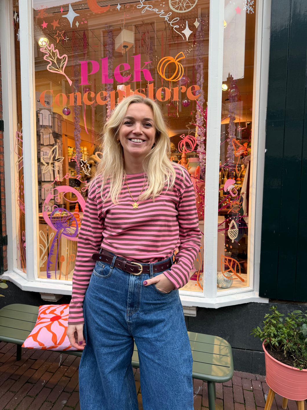 Longsleeve felroze/bruin