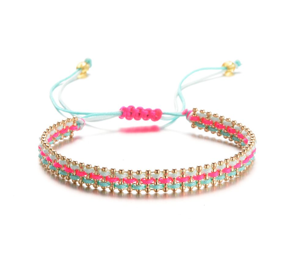 Armbandje gevlochten - Roze/blauw/goud