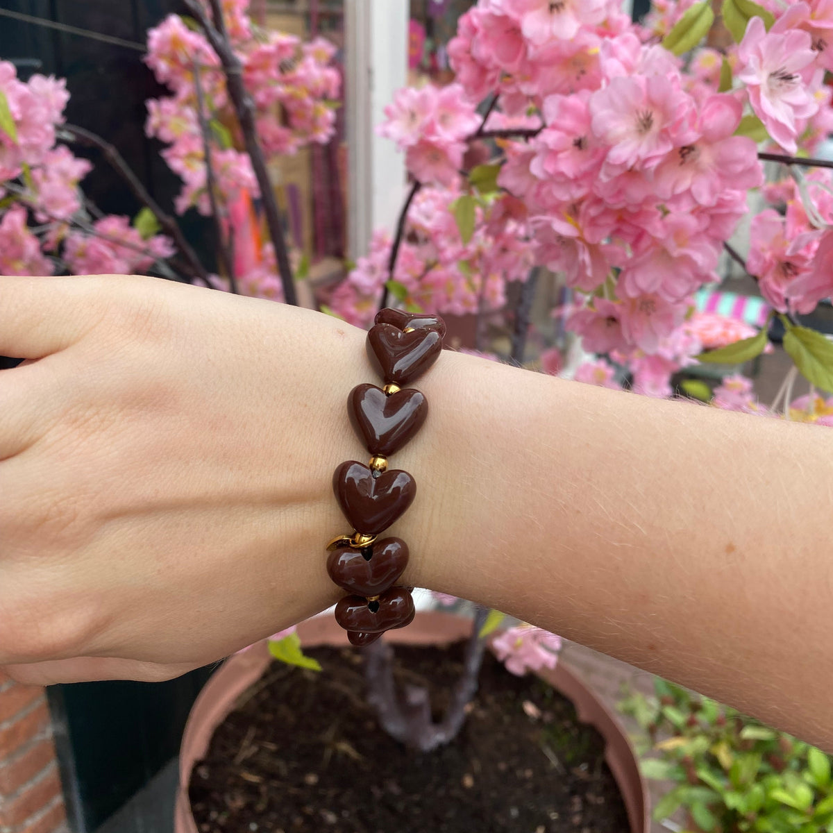 Kralenarmband Amour L - Bruin