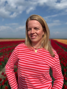 T-shirt gestreept lange mouw - Roze/rood