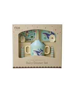 Rice - Baby eet set - Blauw - Ocean Print - Geschenkdoos