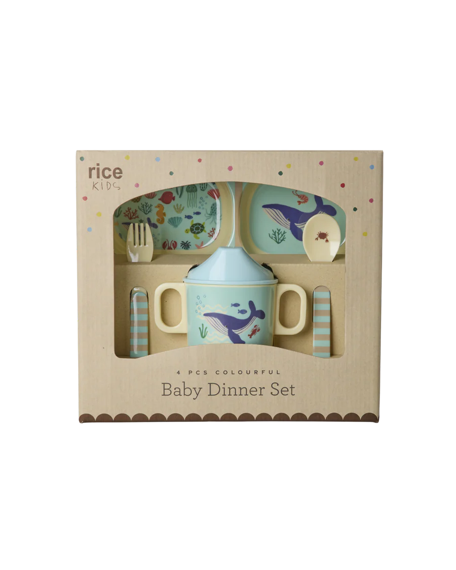 Rice - Baby eet set - Blauw - Ocean Print - Geschenkdoos
