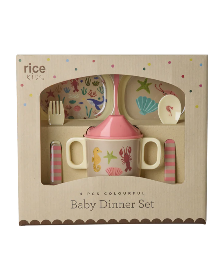 Baby eet set - Koraal - Ocean Print - Geschenkdoos