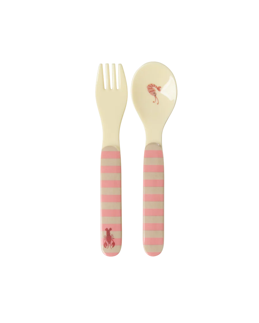 Rice - Baby lepel en vork - Koraal - Ocean Print