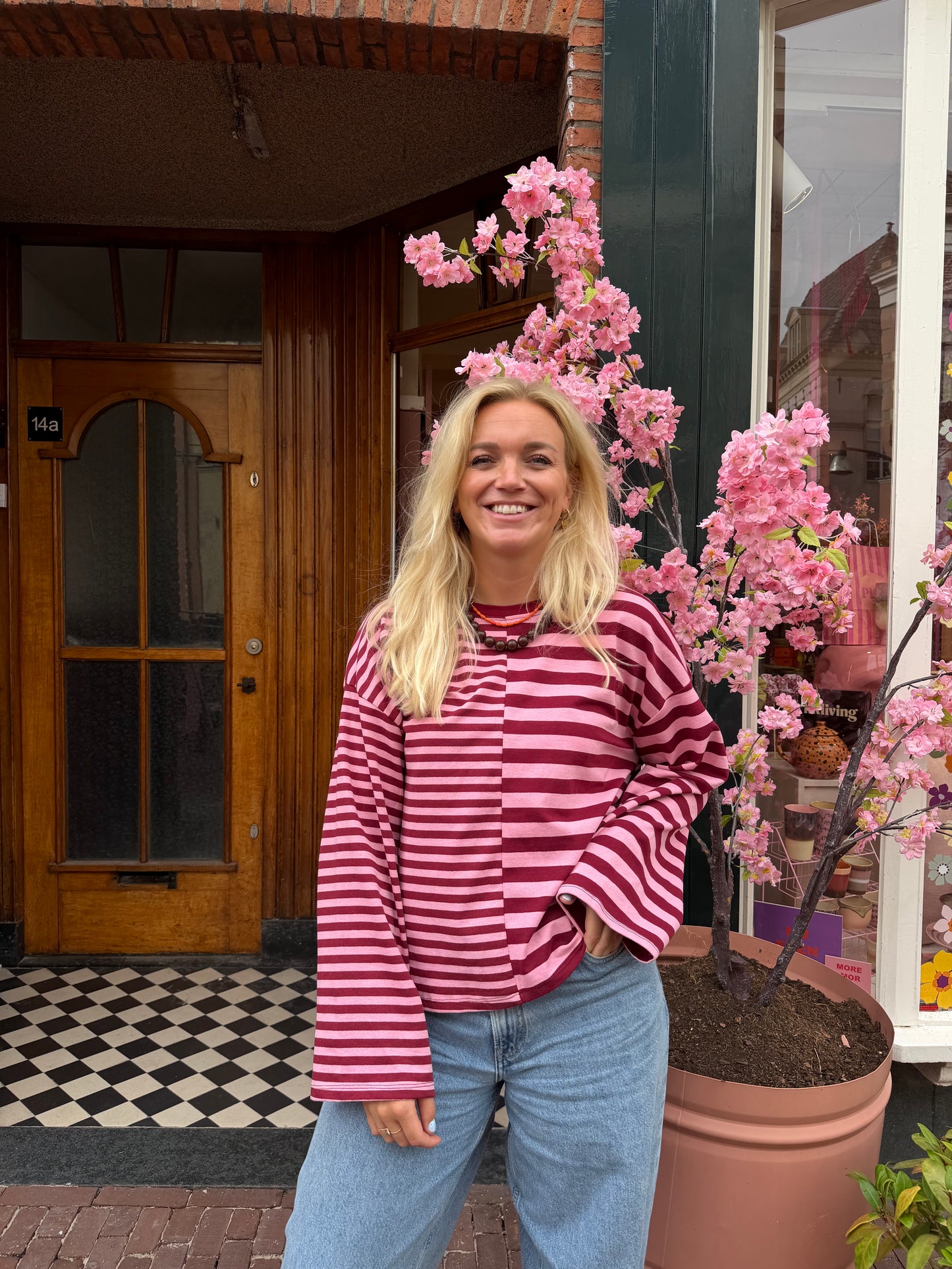 Noa longsleeve streep - Roze/bordeaux