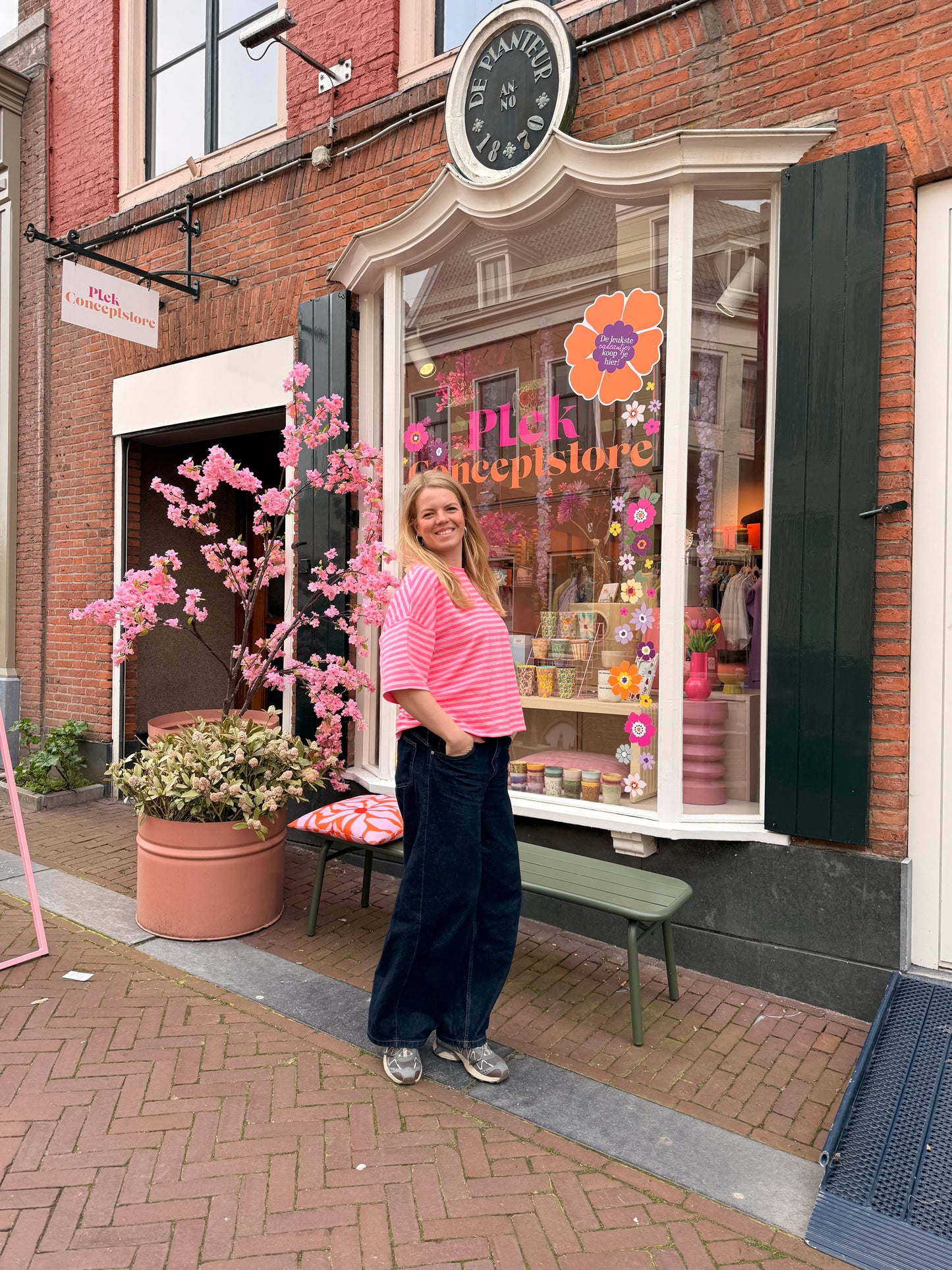 T-shirt streep - Roze/neon roze