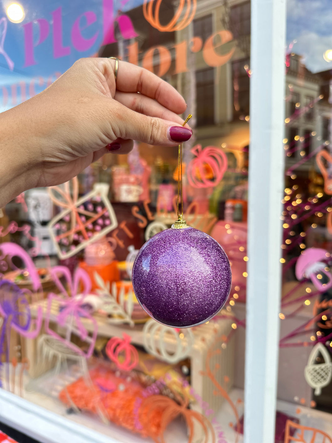 Kerstbal Kunststof Glitter - Paars