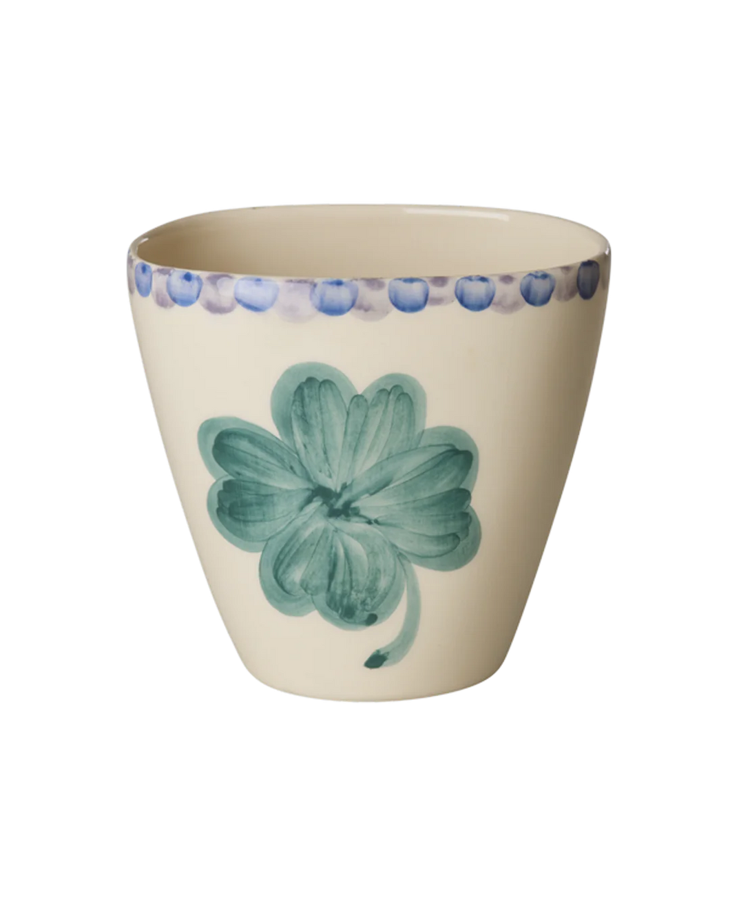 Rice - Ovaal Keramiek Beker - Zacht groen - Hand-painted Good Luck Clover