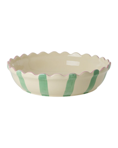 Rice - Stoneware Pie Dish Large - Creme/Green/Coraal