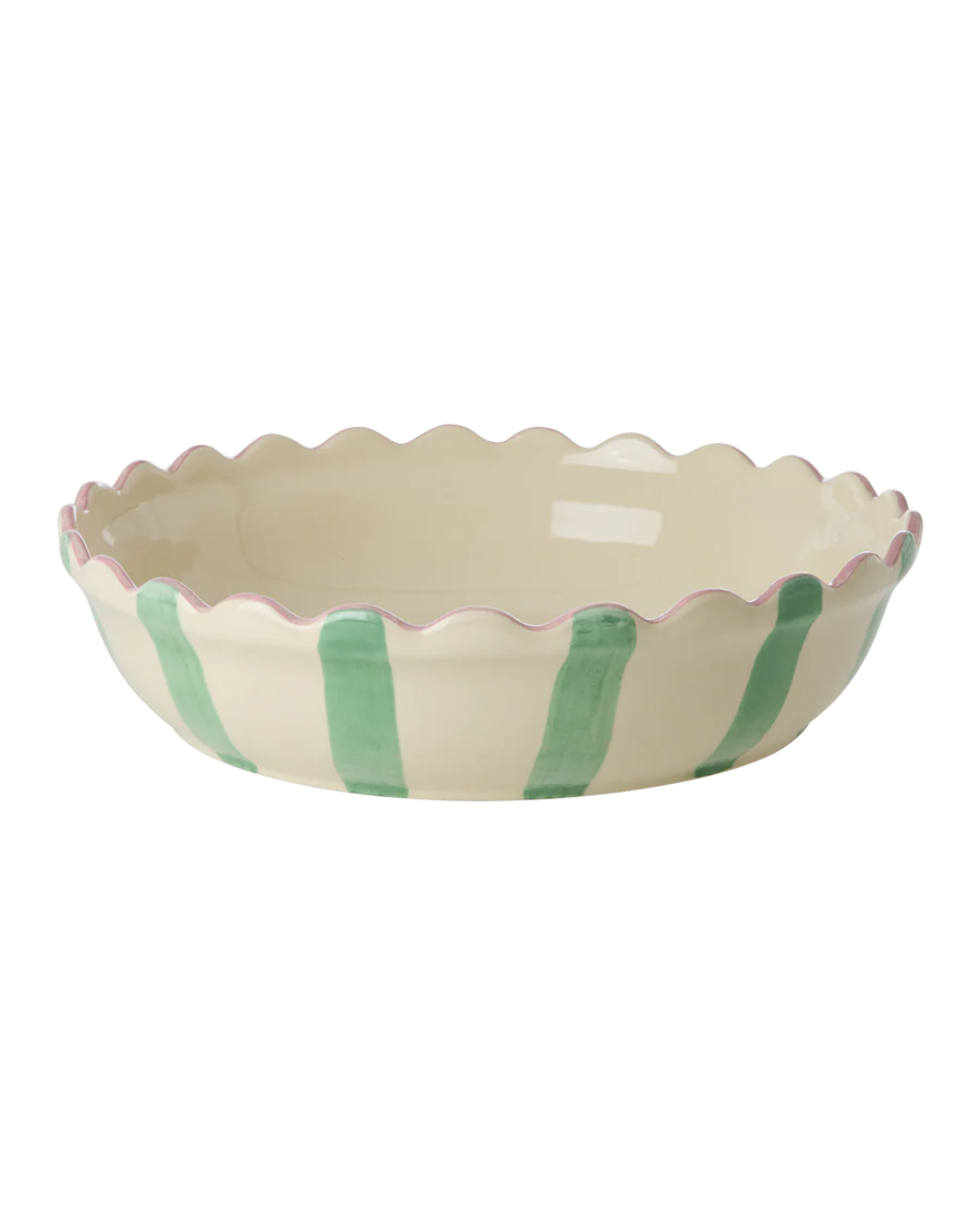 Rice - Stoneware Pie Dish Large - Creme/Green/Coraal