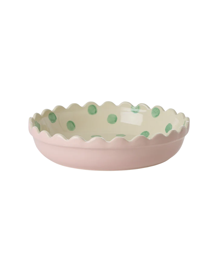 Rice - Stoneware Pie Dish - Pink/Creme