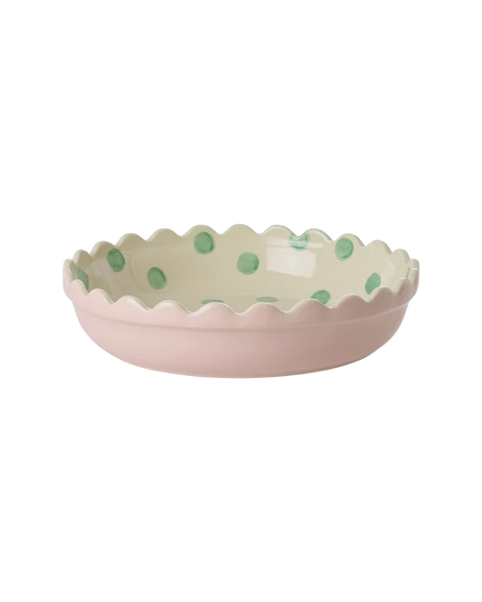 Rice - Stoneware Pie Dish - Pink/Creme