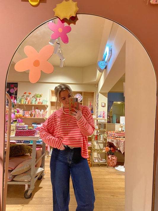 Longsleeve streep - Roze/felroze