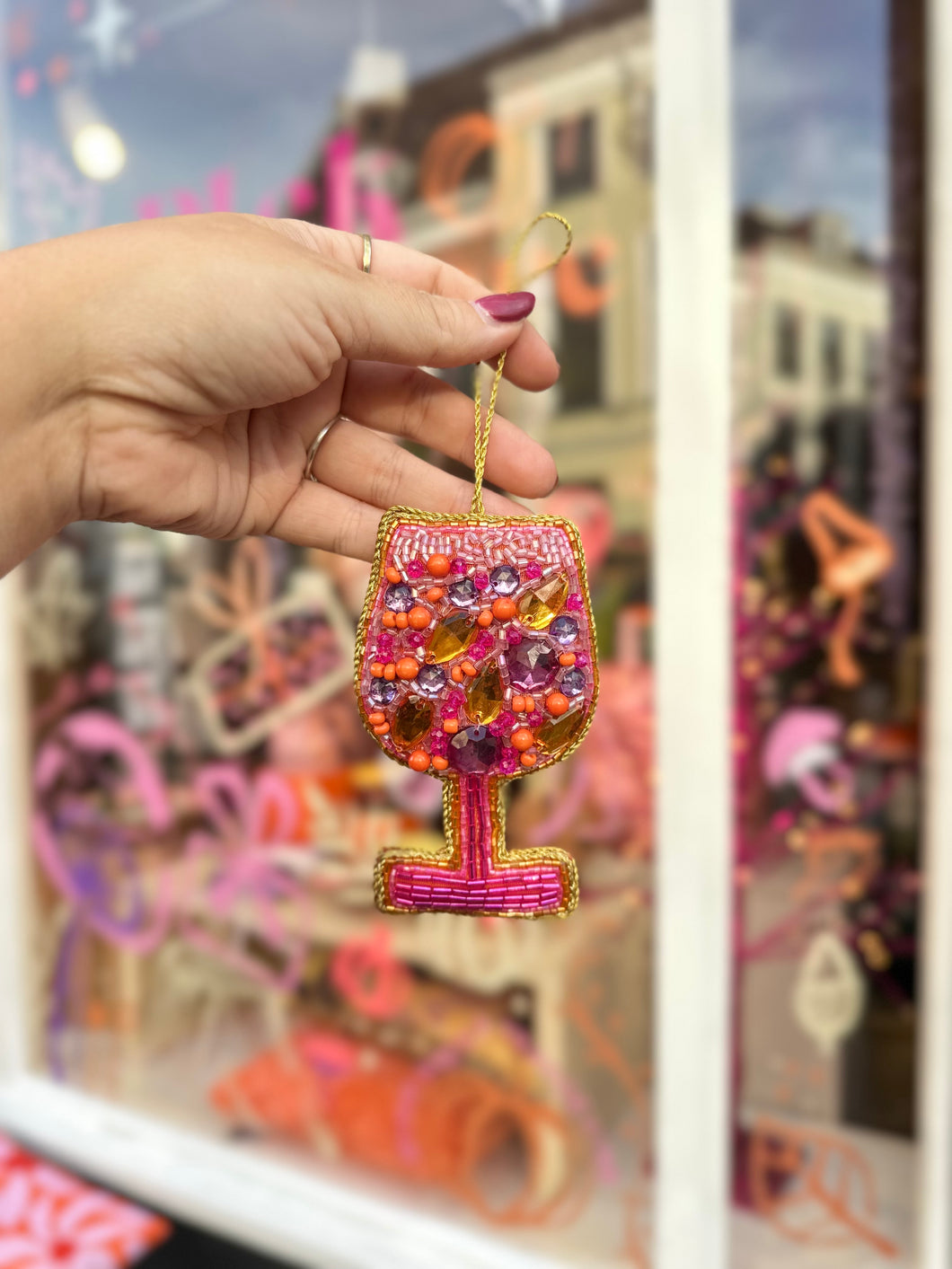 Kersthanger Wijnglas - Roze/Multicolour