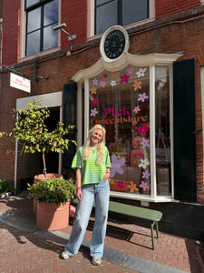 T-shirt streep - Groen/lichtblauw